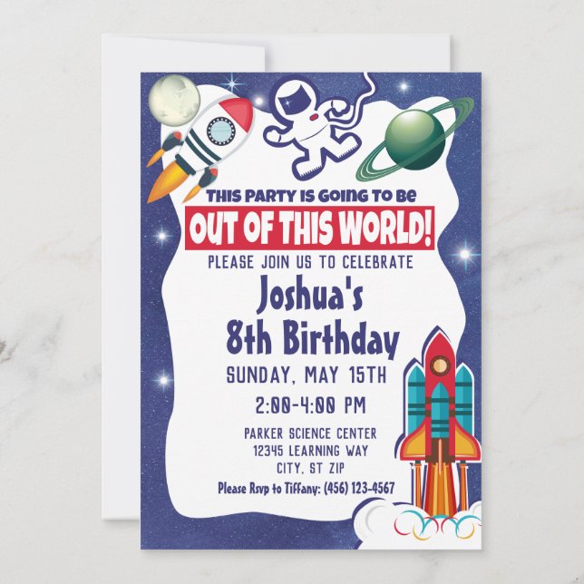 Astronaut Rocket Ship Outer Space Shuttle Birthday Invitation (Back)