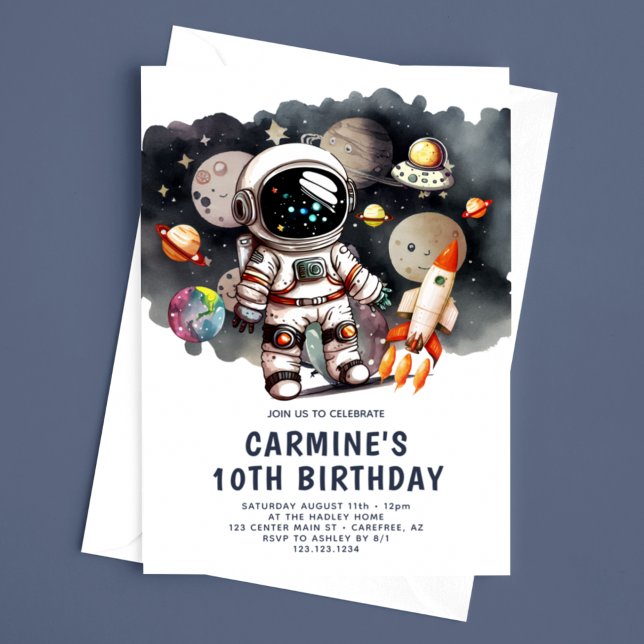 Astronaut Rocket Trip 10th Birthday Invitation (Creator Uploaded)