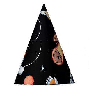 Astronaut Rocket: Vintage Space Seamless Pattern Party Hat
