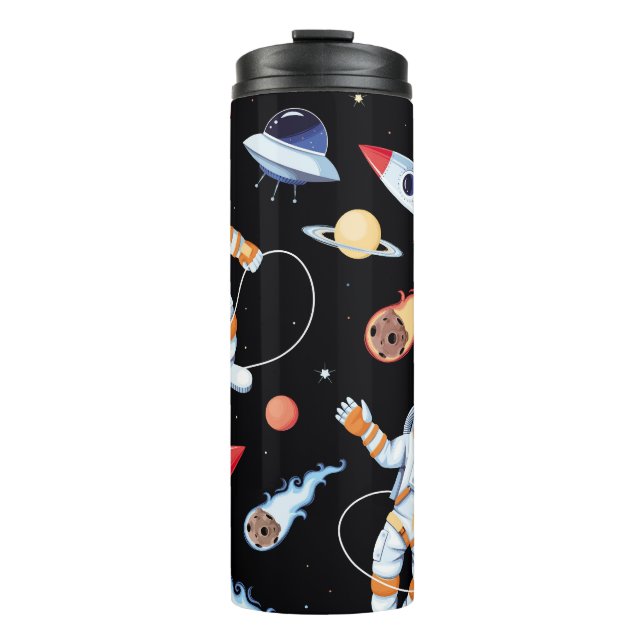 Astronaut Rocket: Vintage Space Seamless Pattern Thermal Tumbler (Front)