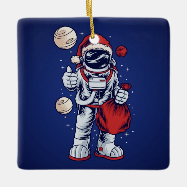 Astronaut Santa in Space  Ceramic Ornament (Front)