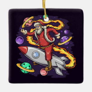 Astronaut Santa in Space Ceramic Ornament