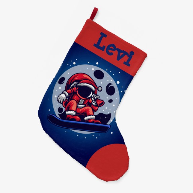 Astronaut Santa in Space Large Christmas Stocking (Front (Hanging))