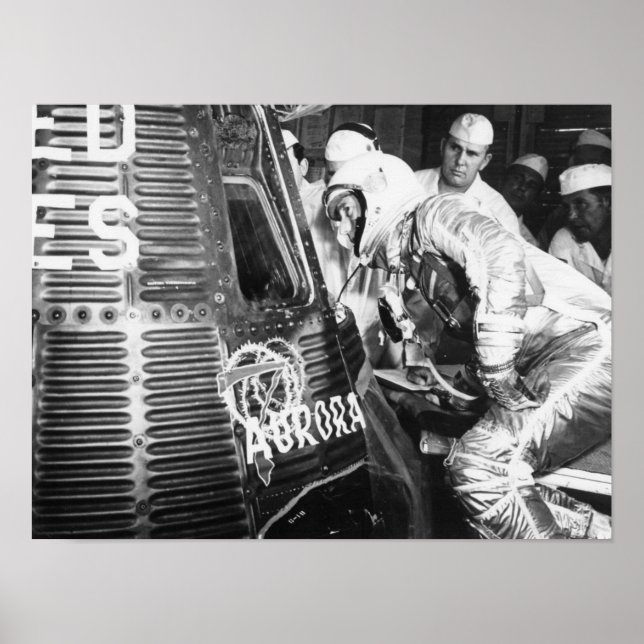 Astronaut Scott Carpenter inspects Aurora 7 Poster (Front)