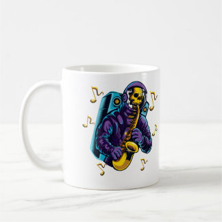 Astronaut Shirt Skull Playing Saxophone In Space M Coffee Mug