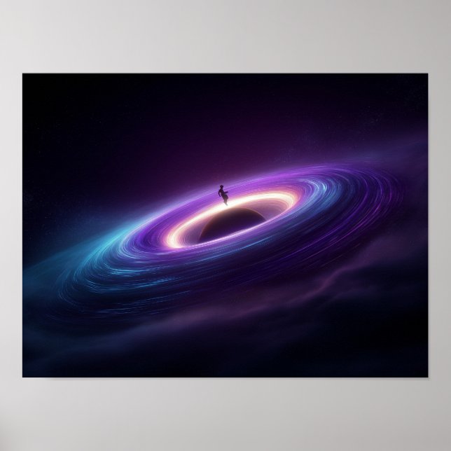 Astronaut Silhouette on Black Hole Accretion Disk  Poster (Front)