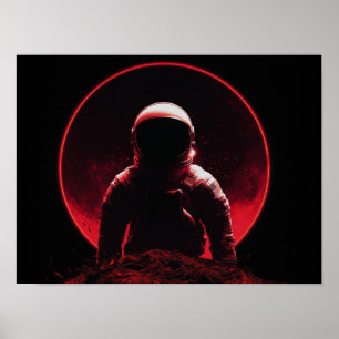 Astronaut Silhouette on Red Planet with Dark Sun Poster