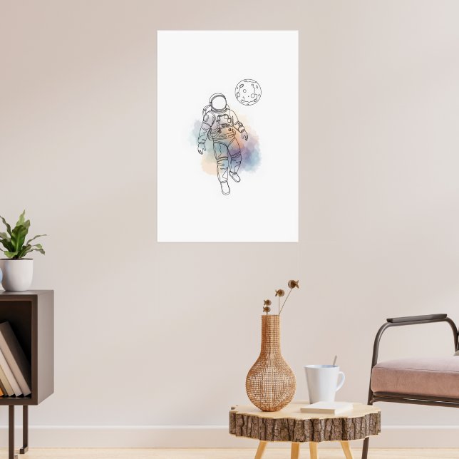 astronaut simple one line art continuous poster (Living Room 3)