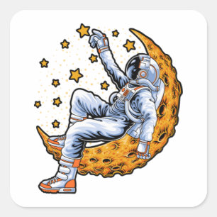 Astronaut sitting on the crescent moon square sticker