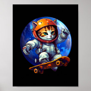 Astronaut Skateboarding Cat In Space Cat Skateboar Poster