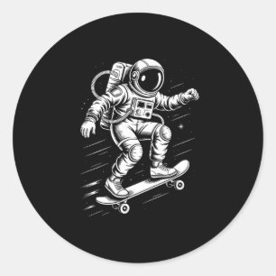 Astronaut Skateboarding In Space Cosmic Skater Des Classic Round Sticker