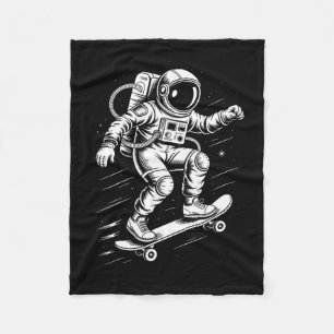 Astronaut Skateboarding In Space Cosmic Skater Des Fleece Blanket