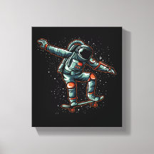 Astronaut Skateboarding In  Stretched Canvas Print