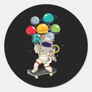Astronaut Skateboarding Kids Lloon Planets Space S Classic Round Sticker