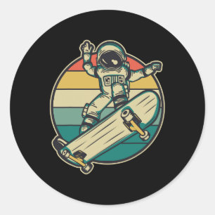 Astronaut Skateboarding Skateboard Classic Round Sticker
