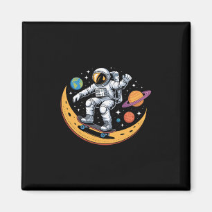 Astronaut Skateboarding Space Moon Planets Kids Magnet