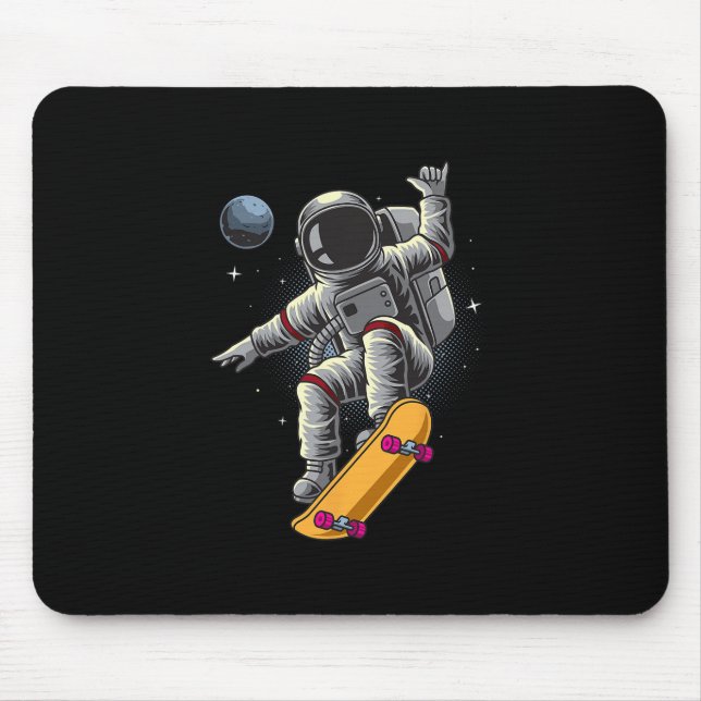 Astronaut Skateboarding Space Planets Moon Astrona Mouse Pad (Front)