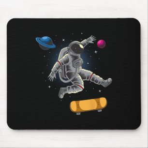 Astronaut Skateboarding Through Space Planets Mouse Pad