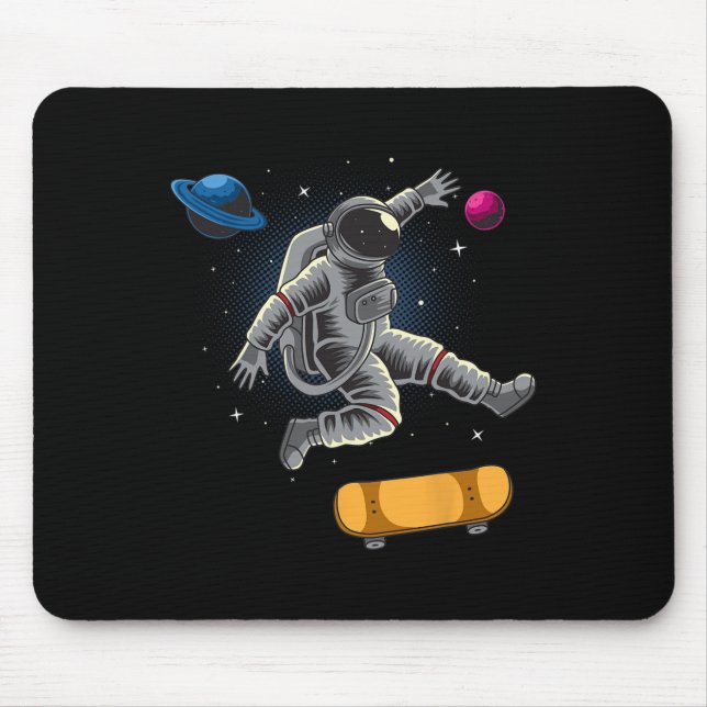 Astronaut Skateboarding Through Space Planets  Mouse Pad (Front)
