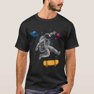 Astronaut Skateboarding Through Space Planets T-Shirt