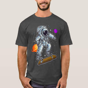Astronaut Skating On Rocket Skateboard In Space Ki T-Shirt