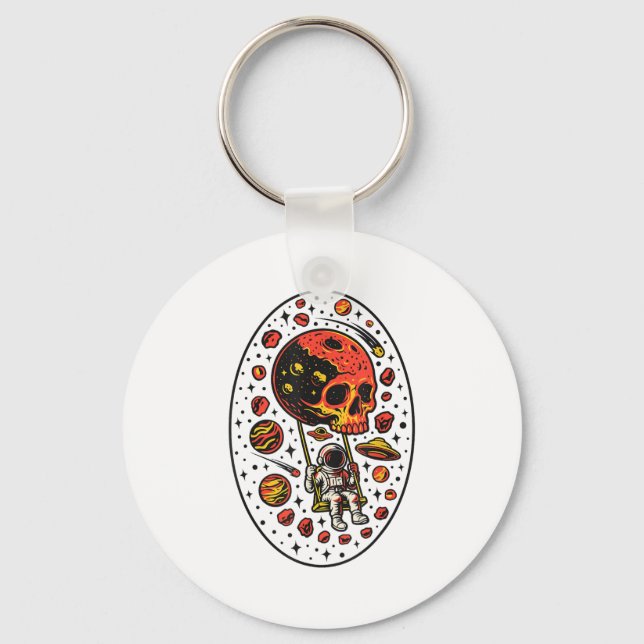 Astronaut Skull Solar System Moon Planet Outer Spa Key Ring (Front)