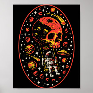Astronaut Skull Solar System Moon Planet Outer Spa Poster