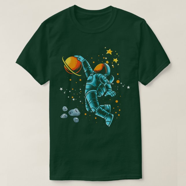 Astronaut Slam Dunk Basketball Outer Space Astrono T-Shirt (Design Front)