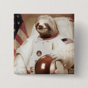 Astronaut Sloth 15 Cm Square Badge
