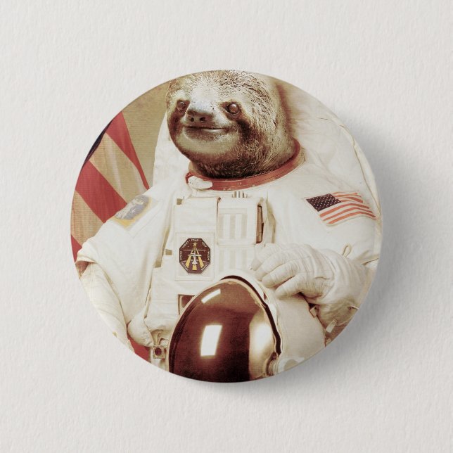 Astronaut Sloth 6 Cm Round Badge (Front)