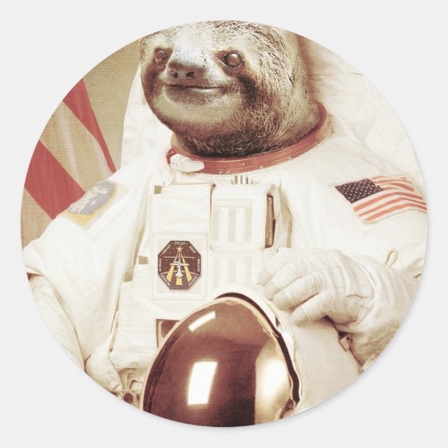 Astronaut Sloth Classic Round Sticker (Front)