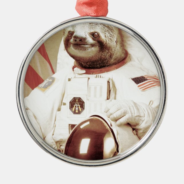 Astronaut Sloth Metal Tree Decoration (Front)