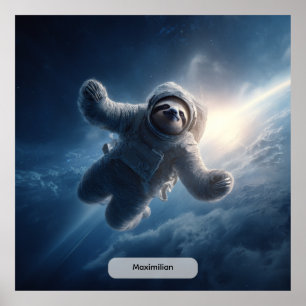 Astronaut Sloth Space Surreal Animal Personalised  Poster