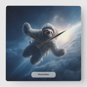 Astronaut Sloth Space Surreal Animal Personalised Square Wall Clock