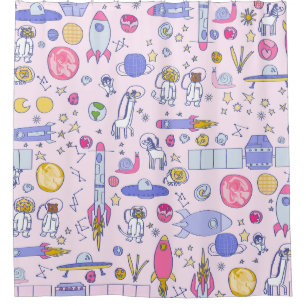 astronaut snail zebra penguin ufo sci-fi spaceship shower curtain