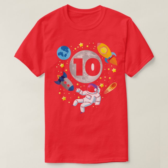 Astronaut  Space  10th Bday  10 Years Old Bday Boy T-Shirt (Design Front)