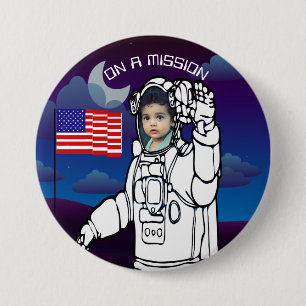Astronaut space astronomy personalised photo 7.5 cm round badge