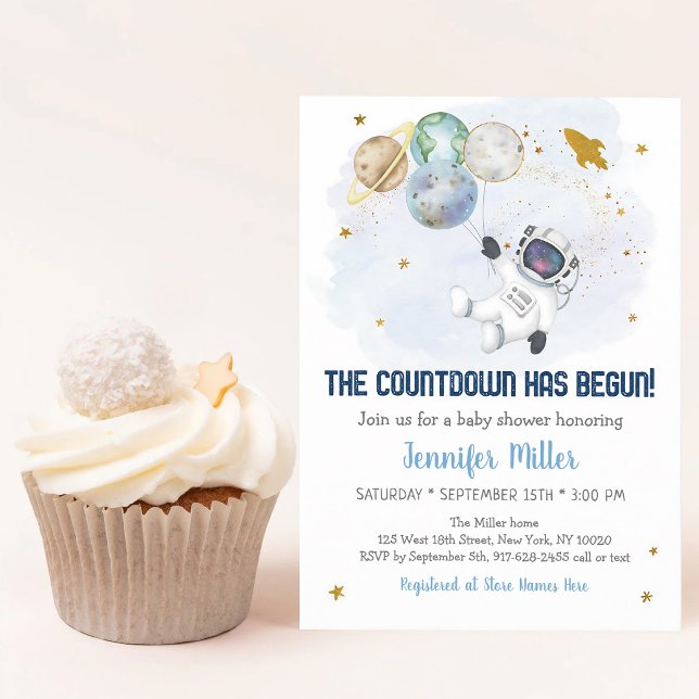 Astronaut Space Baby Shower Countdown Invitation (Creator Uploaded)