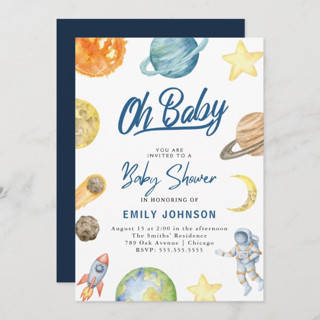 Astronaut Space Baby shower invitation (Front/Back)