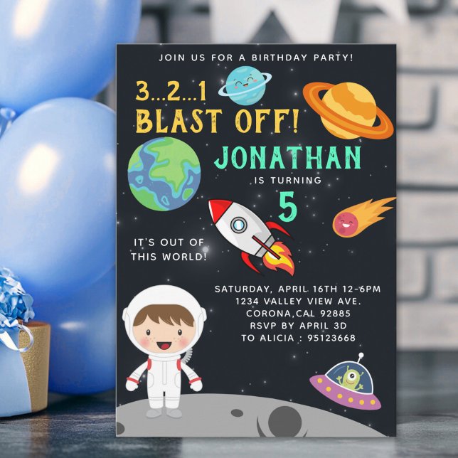 Astronaut Space Birthday Boy Party - Blast Off  Invitation (Creator Uploaded)