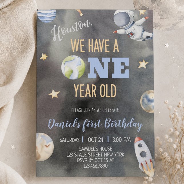 Astronaut Space Birthday One Year Invitation  (Creator Uploaded)