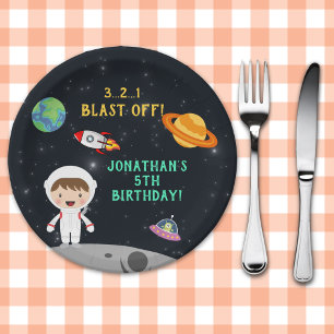Astronaut Space Birthday Paper - Cosmic Party Plate
