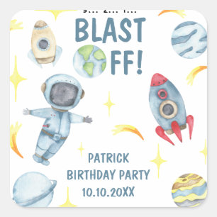 Astronaut Space Birthday Party  Square Sticker