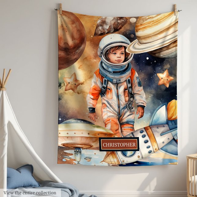 Astronaut Space Blanket Planets Galaxy Best Gift (Personalized Astronaut Blanket Space Planets Boys Gift)