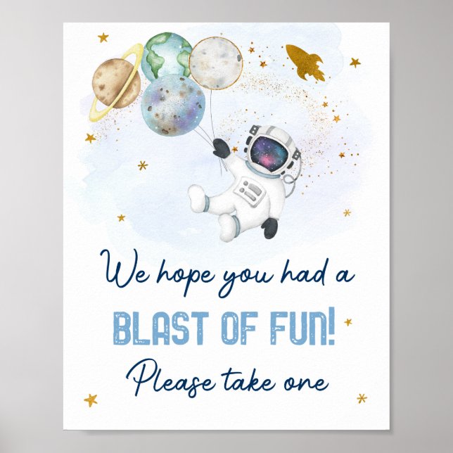 Astronaut Space Blue Gold Blast Of Fun Favour Sign (Front)