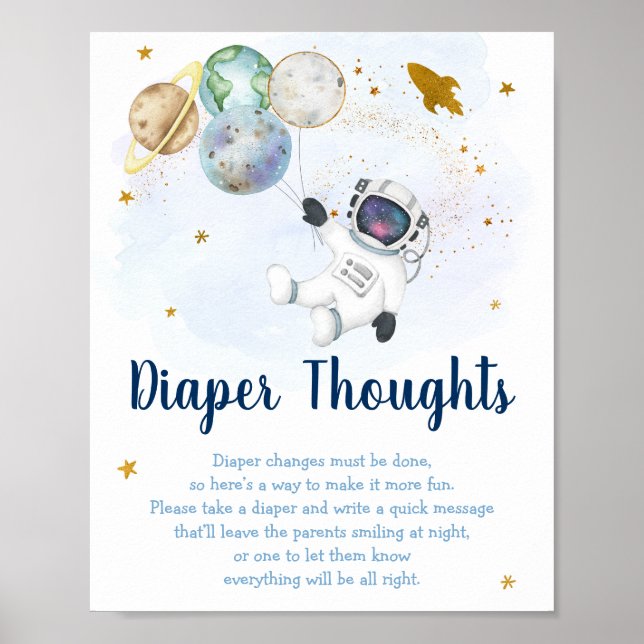 Astronaut Space Blue Gold Diaper Thoughts Sign (Front)