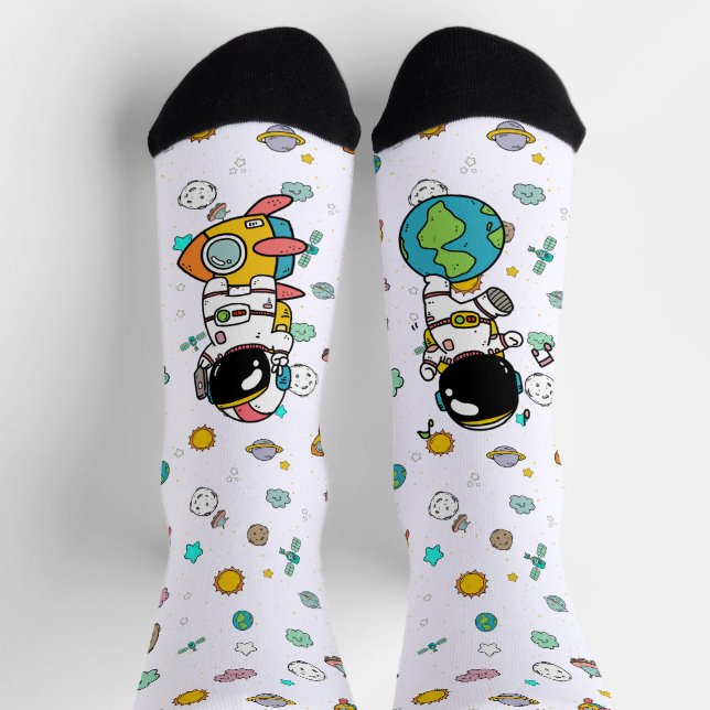 Astronaut Space Cartoon  Socks (Top)