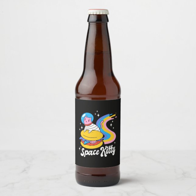 Astronaut Space Cat Beer Bottle Label (Front)