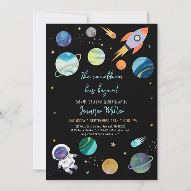 Astronaut Space Countdown Has Begun Baby Shower Invitation (Front)