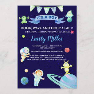 Astronaut space drive by baby shower invitation
